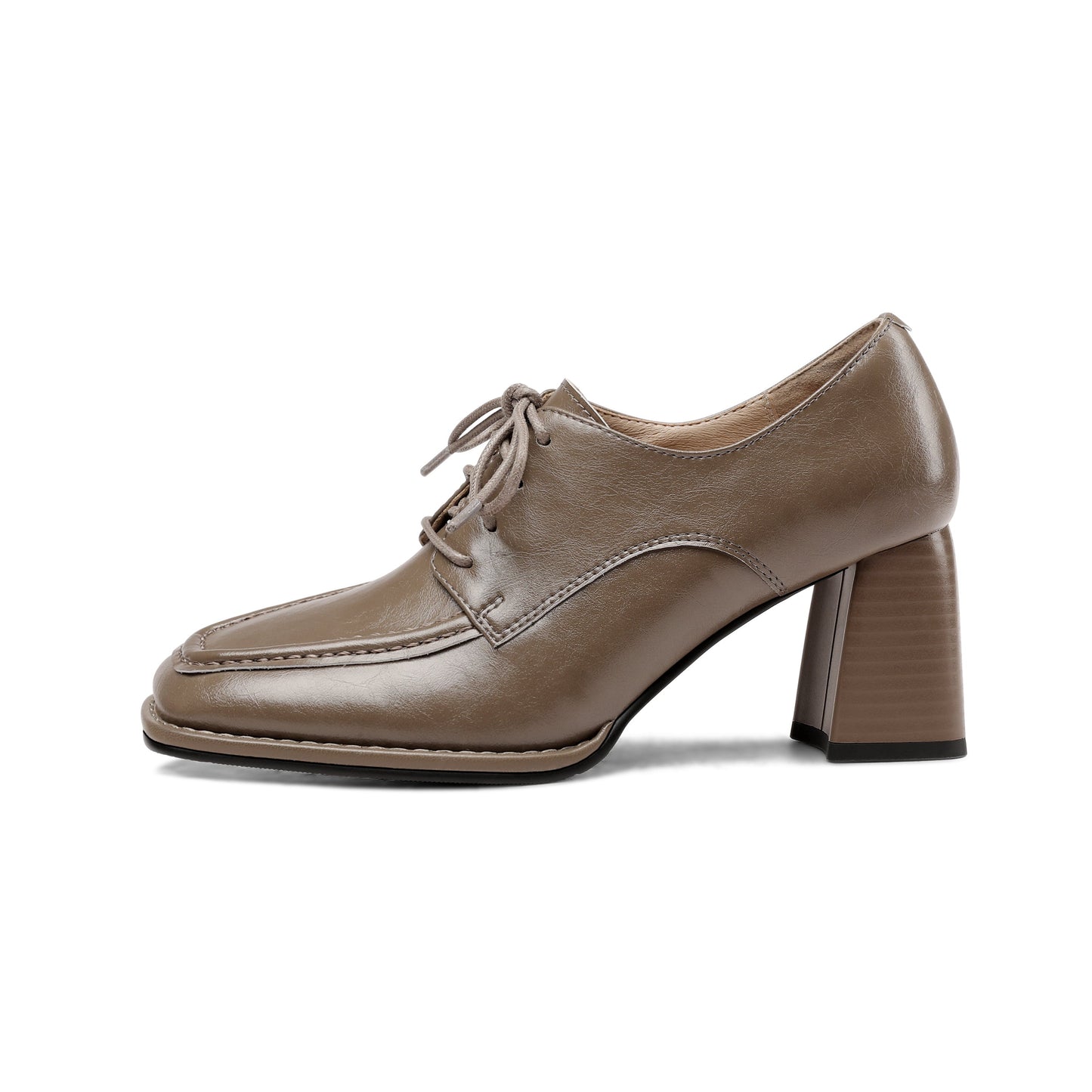 Nine Seven Women's Genuine Leather Handmade Lace Up Mid Chunky Heels Stylish Pumps Shoes