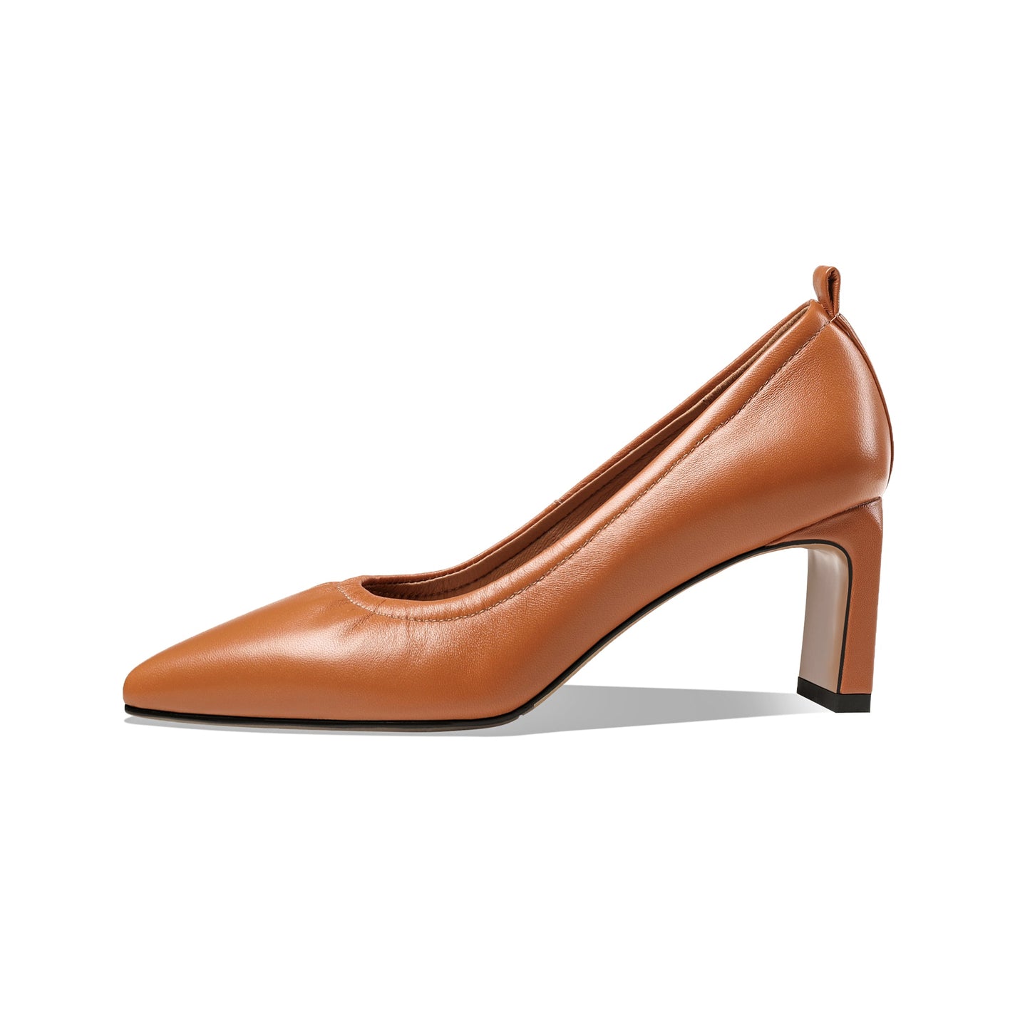Nine Seven Women's Handmade Genuine Leather Pointed Toe Mid Block Heel Pumps Shoes