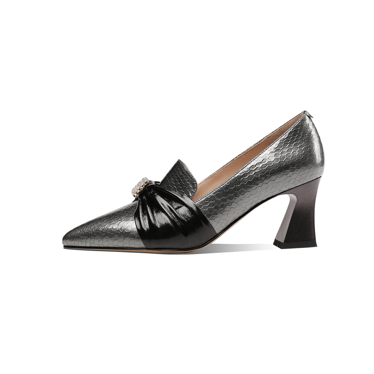 Nine Seven Women's Genuine Leather Handmade Pointy Toe Elegant Spool Heel Rhinestone Pattern Pumps Shoes