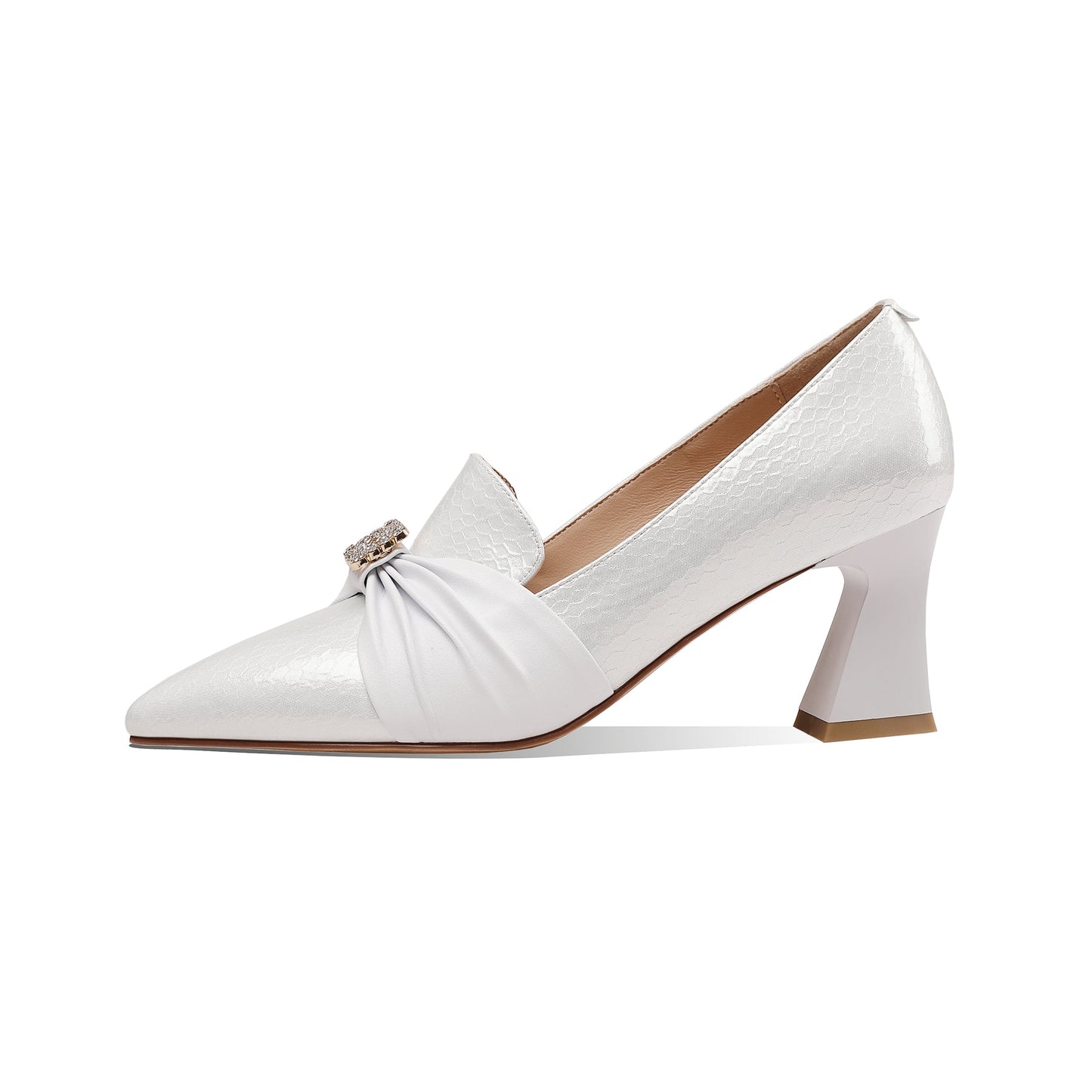 Nine Seven Women's Genuine Leather Handmade Pointy Toe Elegant Spool Heel Rhinestone Pattern Pumps Shoes