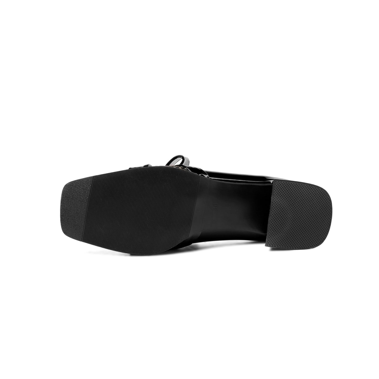 Nine Seven Women's Handmade Square Toe Low Chunky Heels Stylish Patent Leather Loafers Shoes with Bowknot