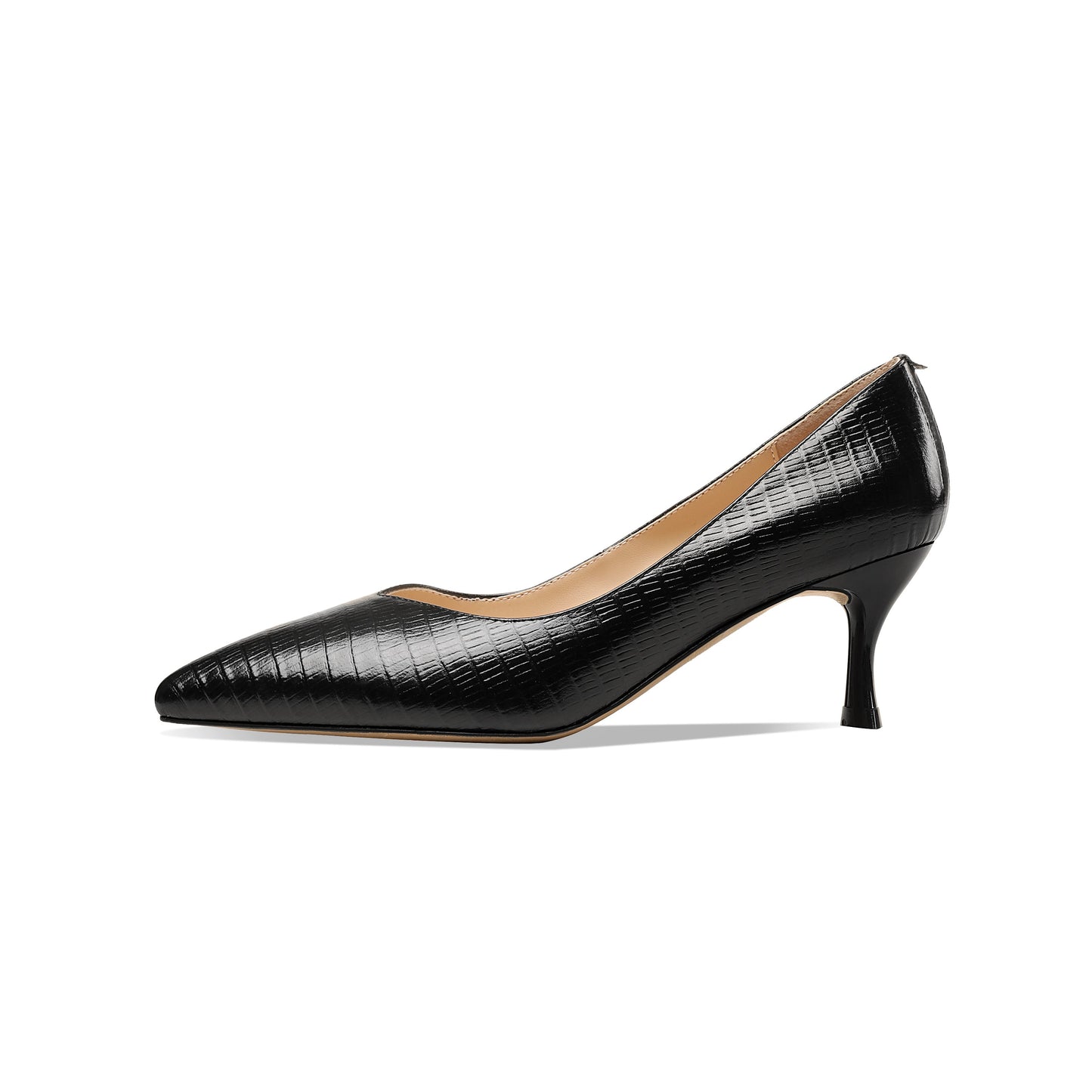 Nine Seven Women's Handmade Genuine Leather Clear Pointed Toe V-Shaped Mid Stiletto Heel Slip On Loafer Pumps