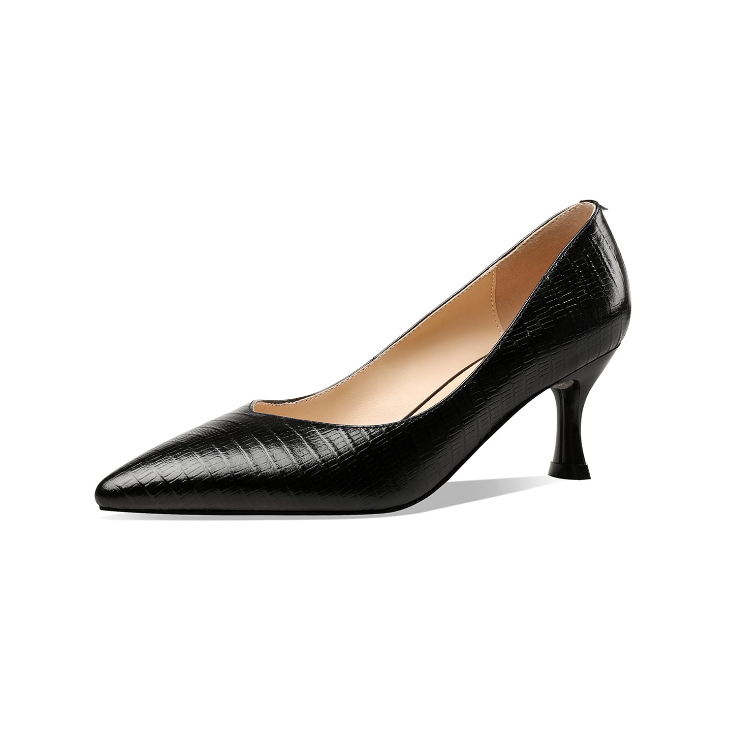 Nine Seven Women's Handmade Genuine Leather Clear Pointed Toe V-Shaped Mid Stiletto Heel Slip On Loafer Pumps