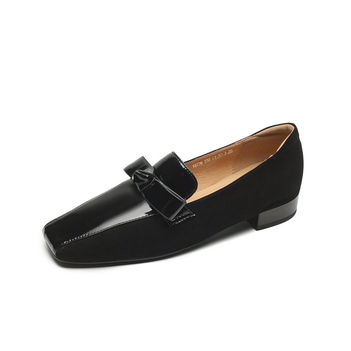 Handmade Women's Leather Slip On Square Toe Bowtie Chunky Heel Flats Shoes