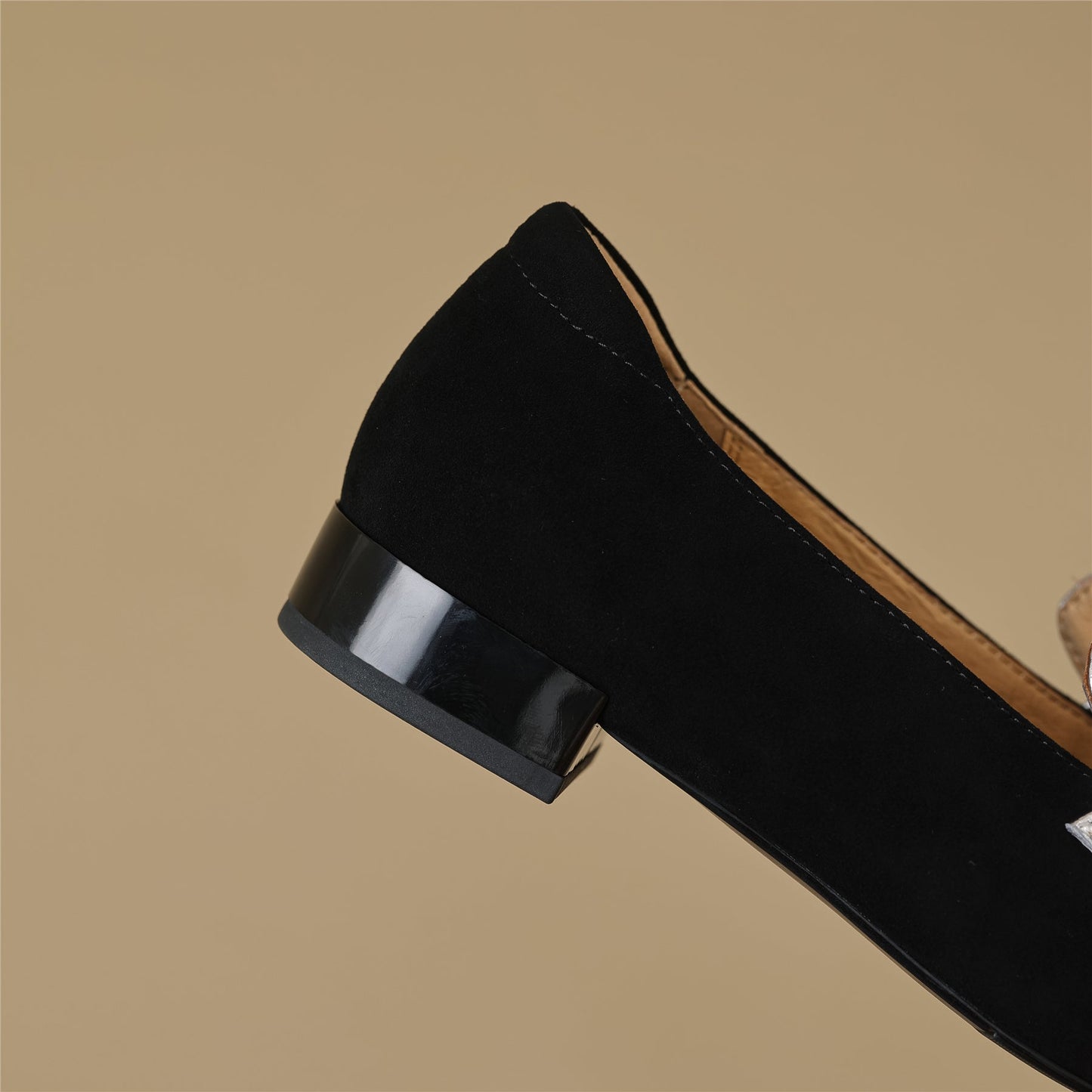Handmade Women's Leather Slip On Square Toe Bowtie Chunky Heel Flats Shoes