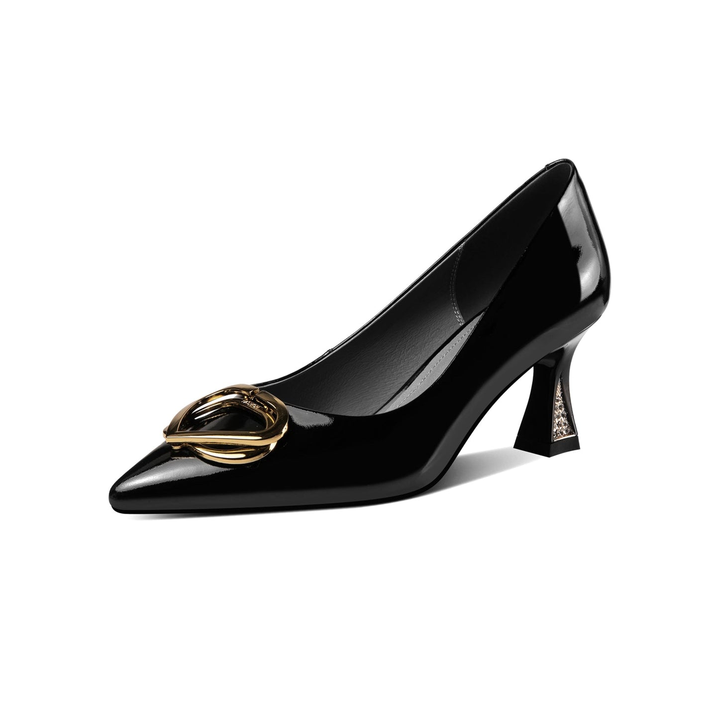 Nine Seven Glossy Patent Leather Women's Handmade Spool Heel Pointed Toe Pumps with Metal Heart