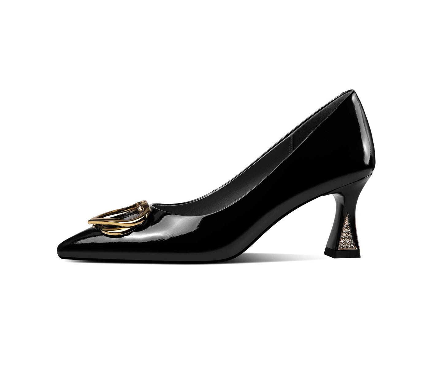 Nine Seven Glossy Patent Leather Women's Handmade Spool Heel Pointed Toe Pumps with Metal Heart