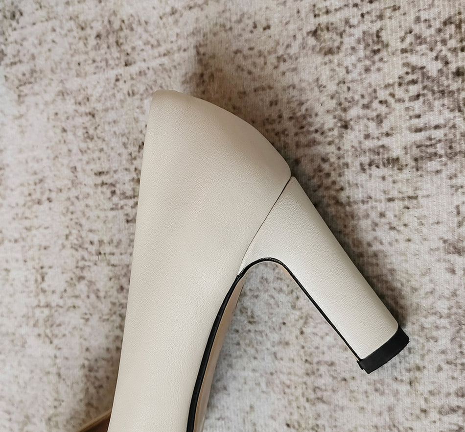 Nine Seven Women's Genuine Leather Handmade High Heel Square Toe Easy Slip On Pump Shoes