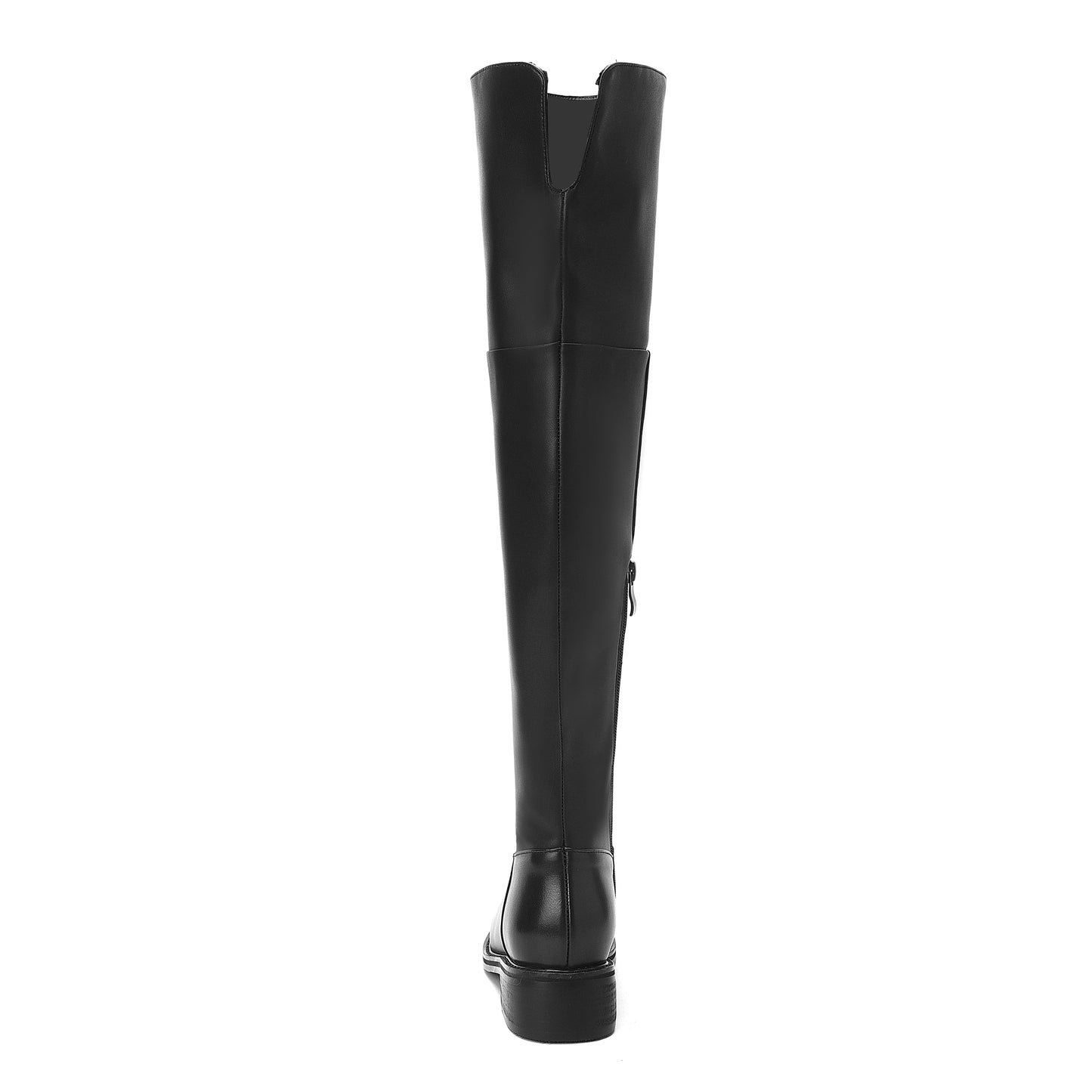 Nine Seven Women's Genuine Leather Round Toe Handmade Half Side Zipper Low Chunky Heel Over Knee Boots