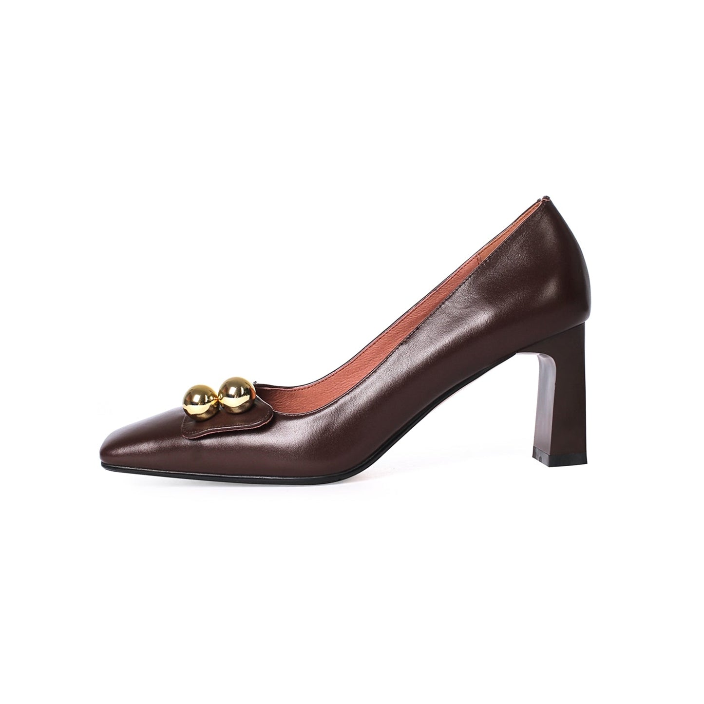 Nine Seven Women's Genuine Leather Square Toe Handmade Mid Brick Heels Slip On Fashion Pumps Shoes