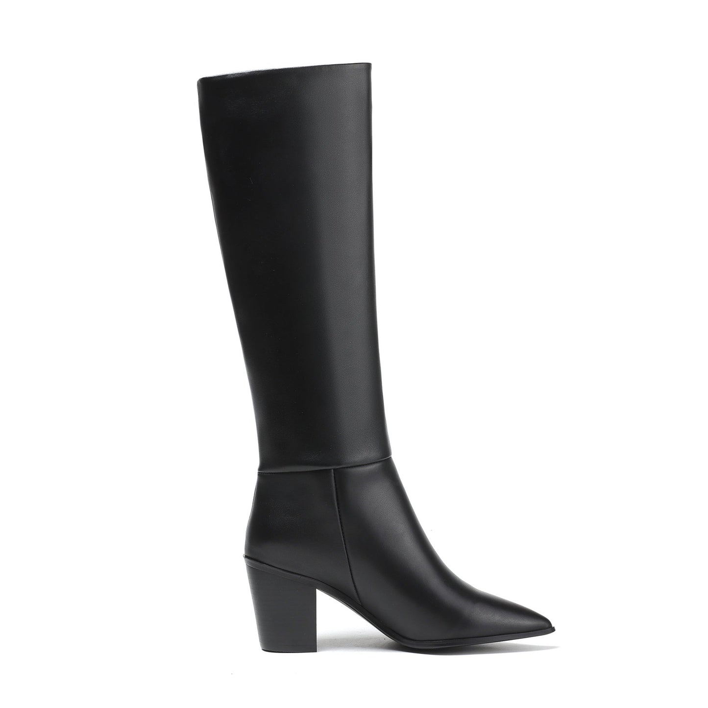 Nine Seven Pointed Toe Genuine Leather Handmade Chunky Heels Slip On Women's Classic Knee High Boots