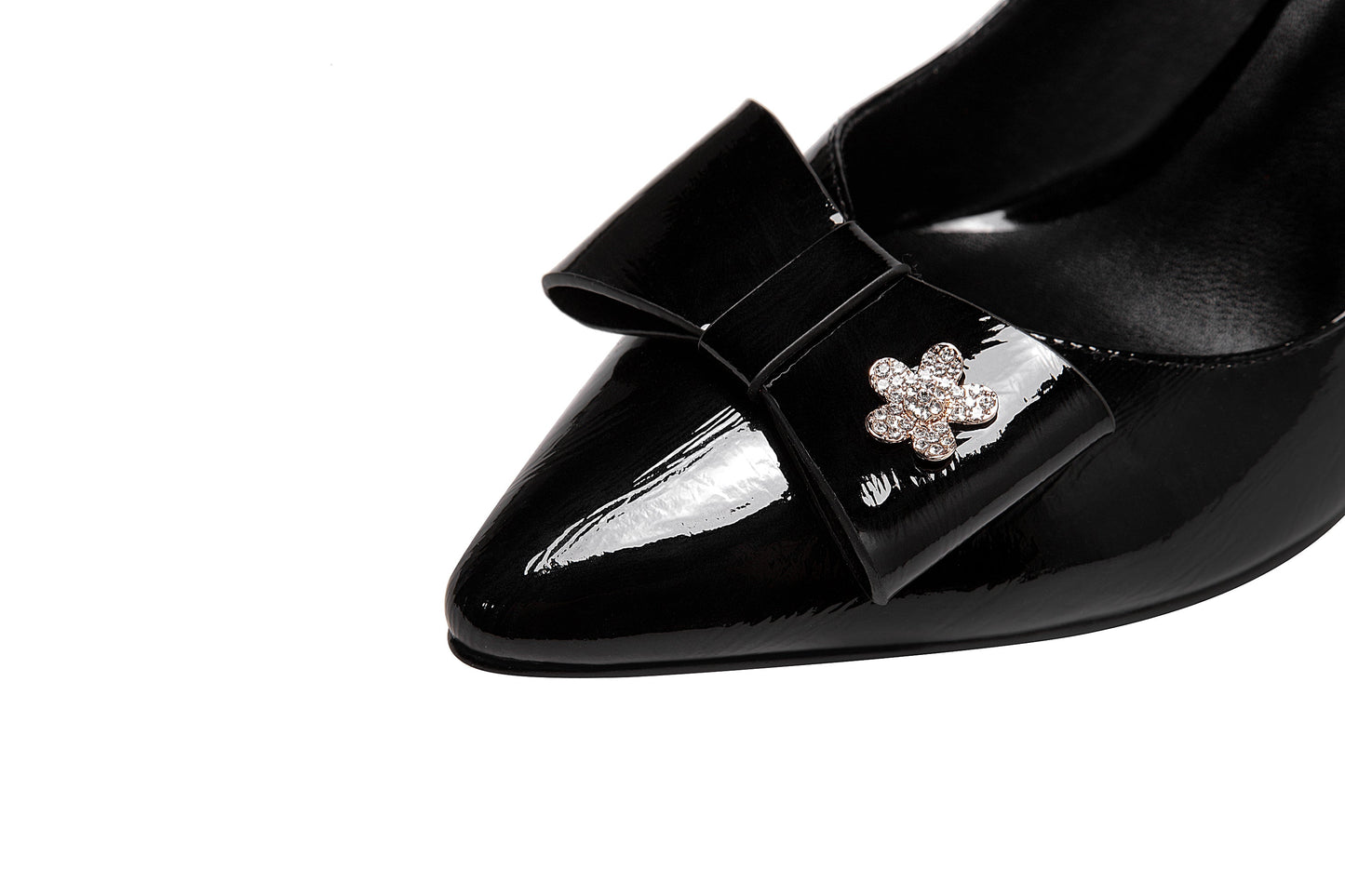Nine Seven Women's Handmade Glossy Patent Leather Pointed Toe High Block Heel Slip On Modern Pumps with Bowknot and Litter Flower Decor