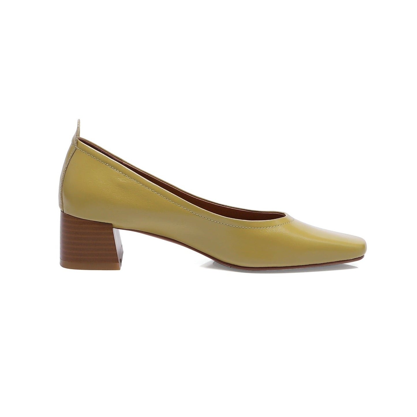 Nine Seven Women's Handmade Genuine Leather Chunky Heel Little Toe Slip On Office Pumps