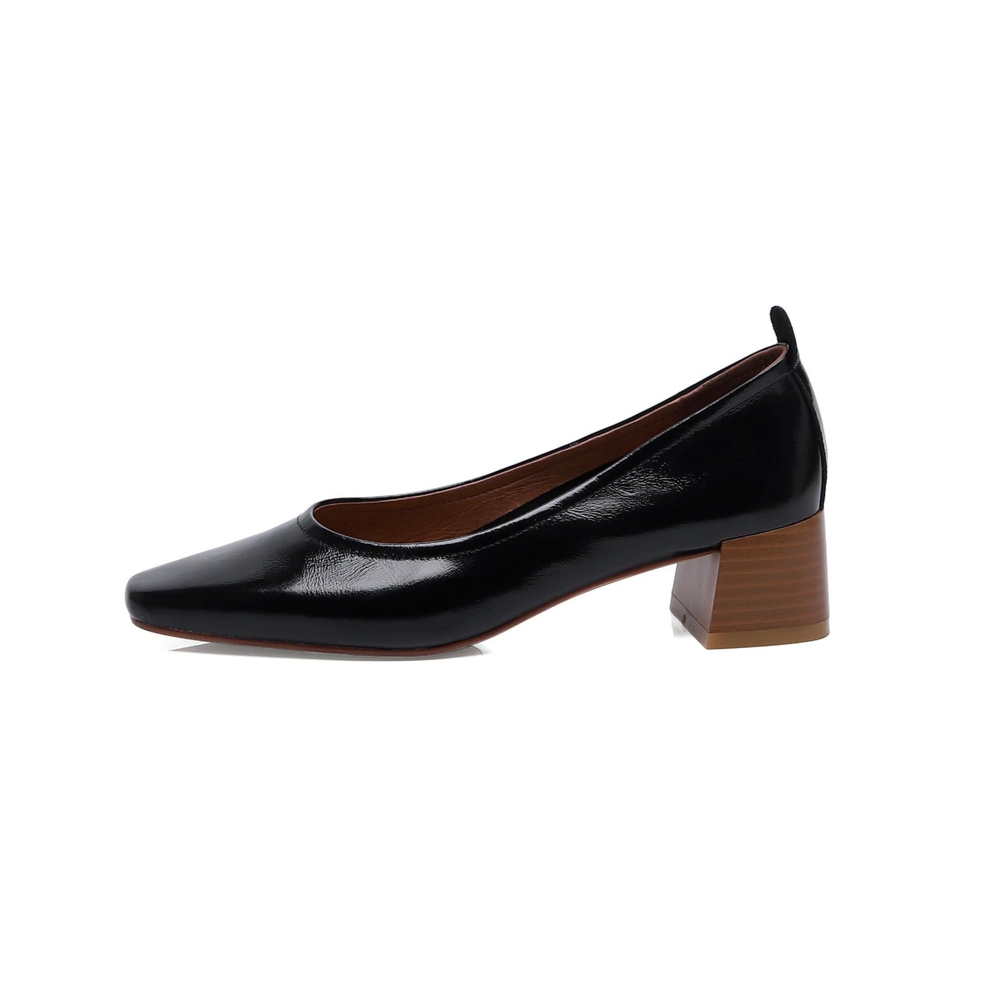 Nine Seven Women's Handmade Genuine Leather Chunky Heel Little Toe Slip On Office Pumps