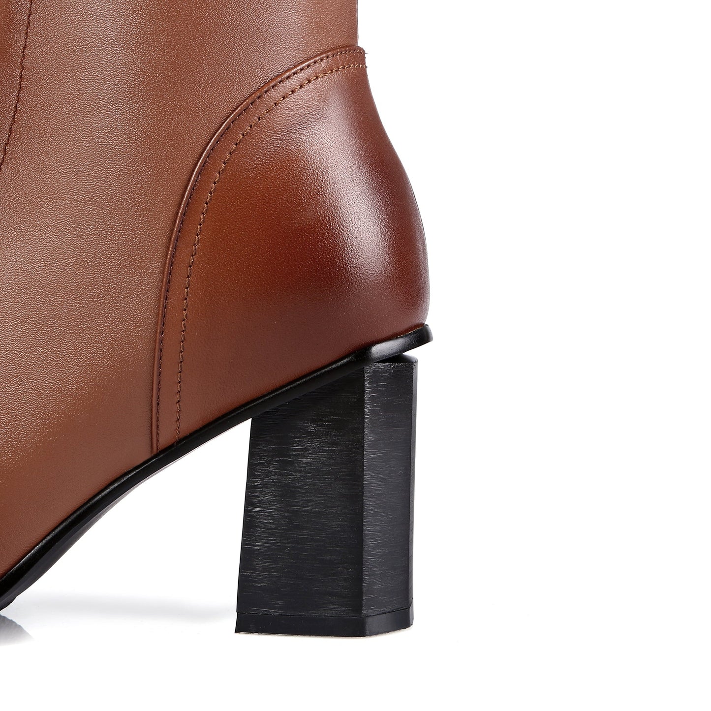 Nine Seven Women's Genuine Leather Pointed Toe Sylish Sleftie Handmade Side Zipper Mid Chunky Heel Knee High Boots