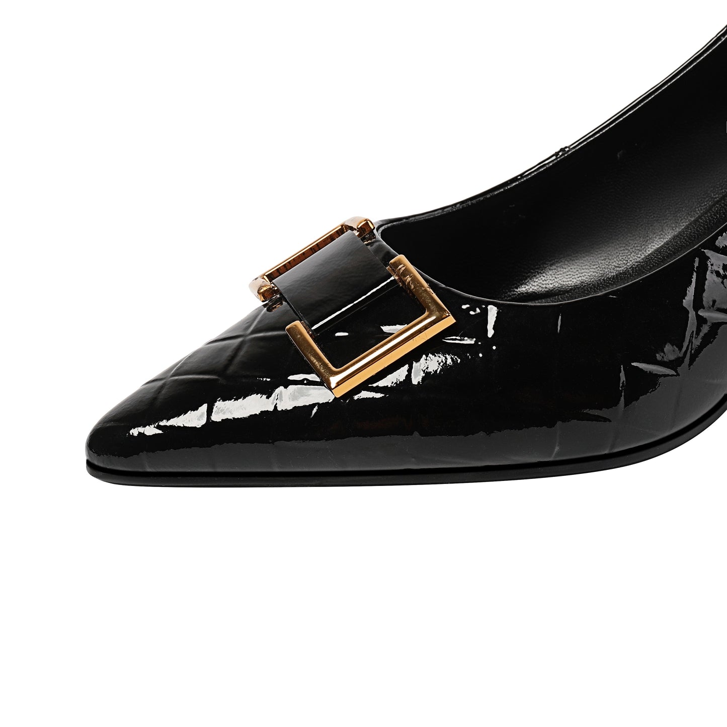 Nine Seven Women's Patent Leather Pointed Toe Handmade Low Chunky Heel Fashion Loafer Shoes with Buckle