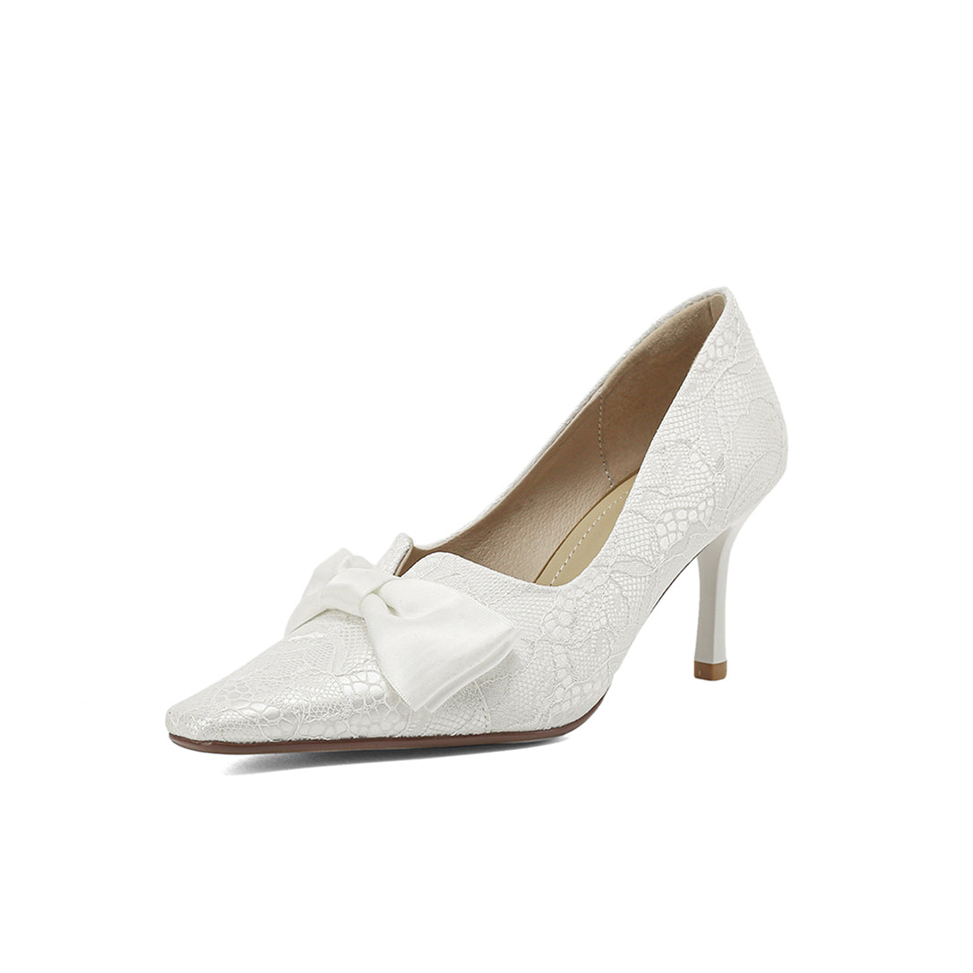Handmade Women's Satin Bowknot Slip On Stiletto Heel Bridal Weeding Pumps Shoes