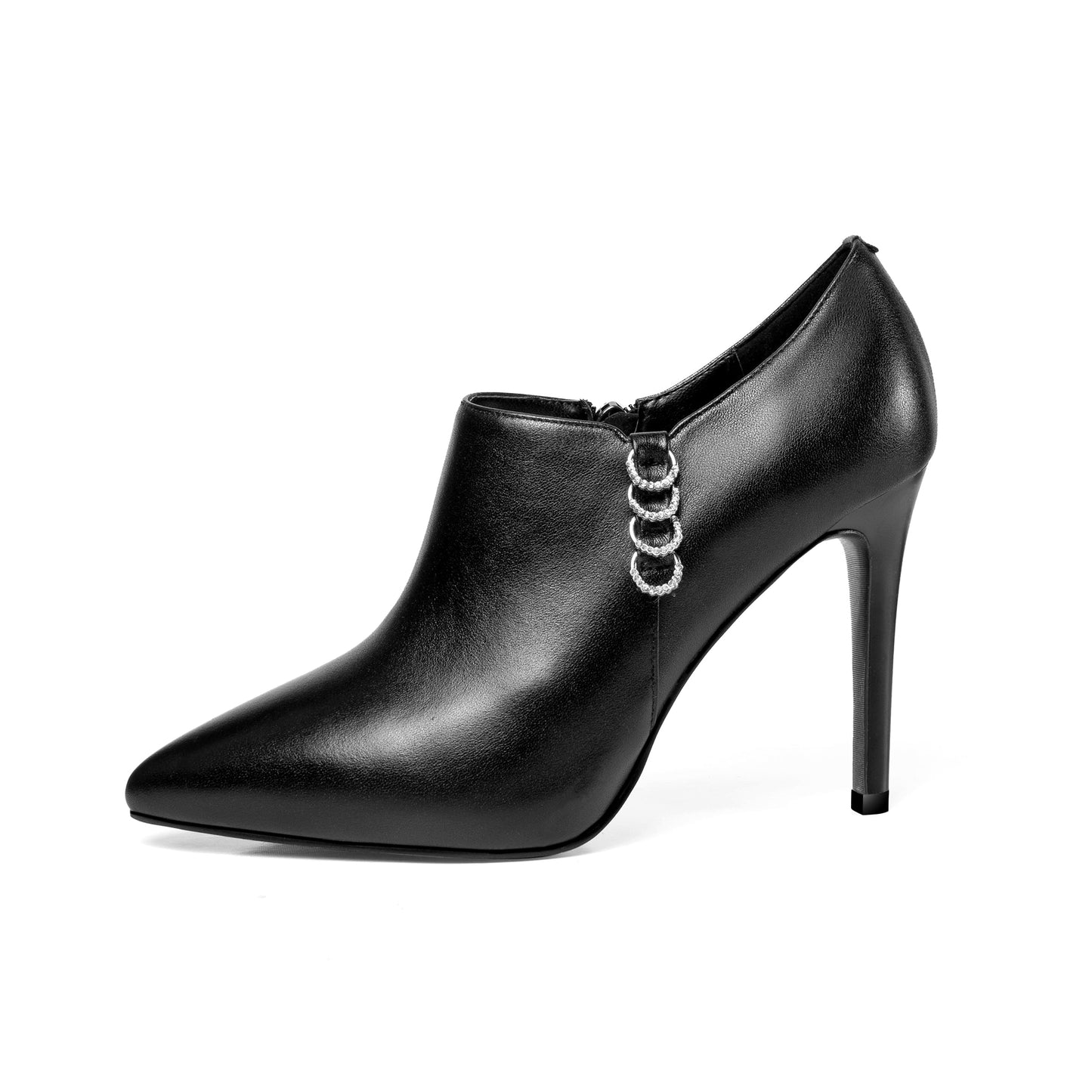 Nine Seven Women's Genuine Leather Pointed Toe Handmade Side Zipper Stiletto High Heels Elegant Pumps Shoes