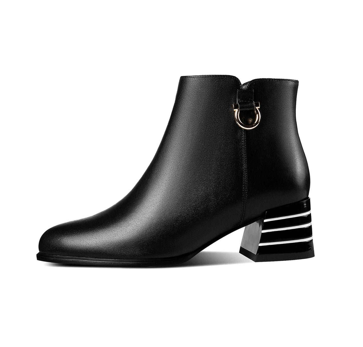 Nine Seven Handmade Women's Genuine Leather Side Zip Up Chunky Heel Round Toe Stylish Ankle Booties
