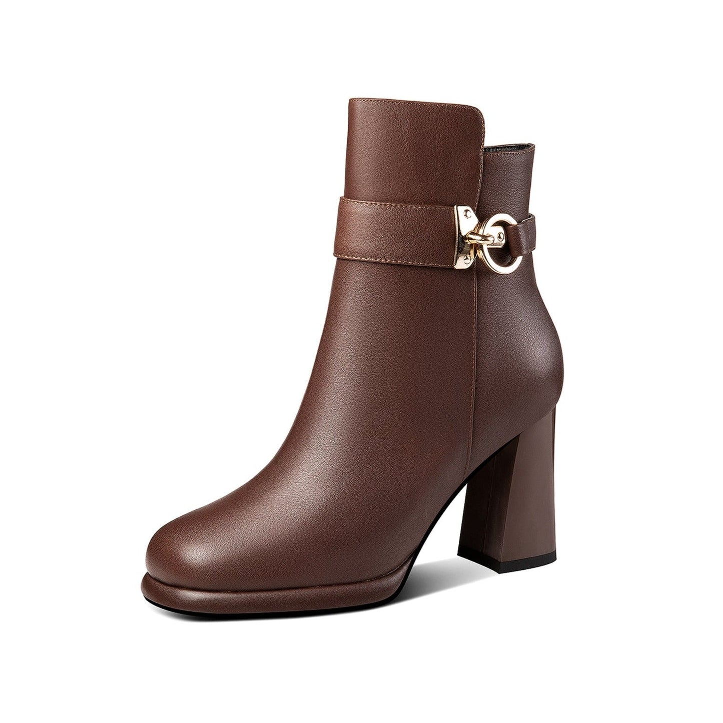 Nine Seven Handmade Women's Genuine Leather Side Zip Up Chunky Heel Buckle Design Stylish Ankle Boots with Platform