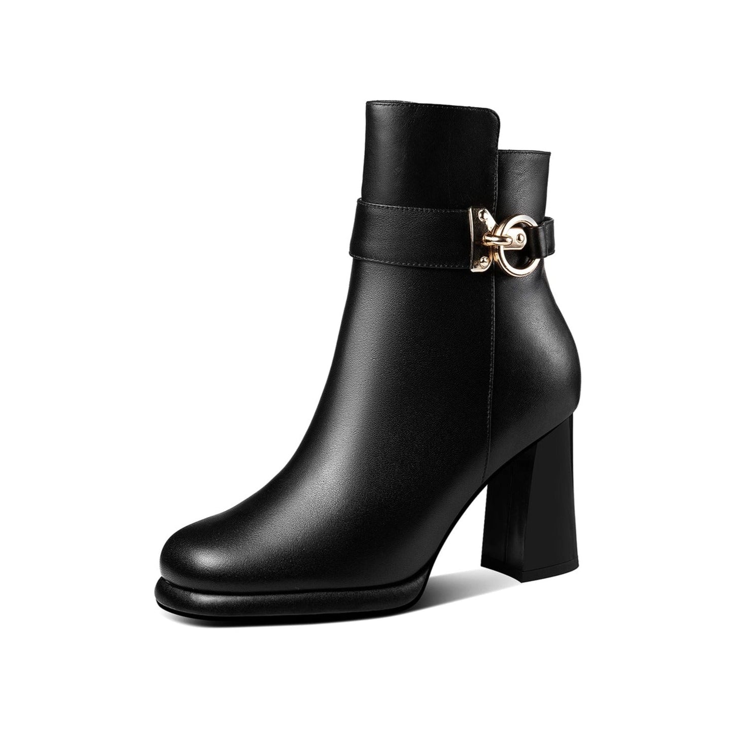 Nine Seven Handmade Women's Genuine Leather Side Zip Up Chunky Heel Buckle Design Stylish Ankle Boots with Platform
