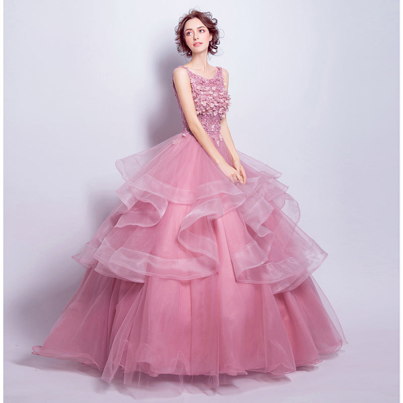 Nine Seven Princess Ruffle Pink Wedding Dresses for Bride Lace Up Bridal Gowns with Embroidery Flower