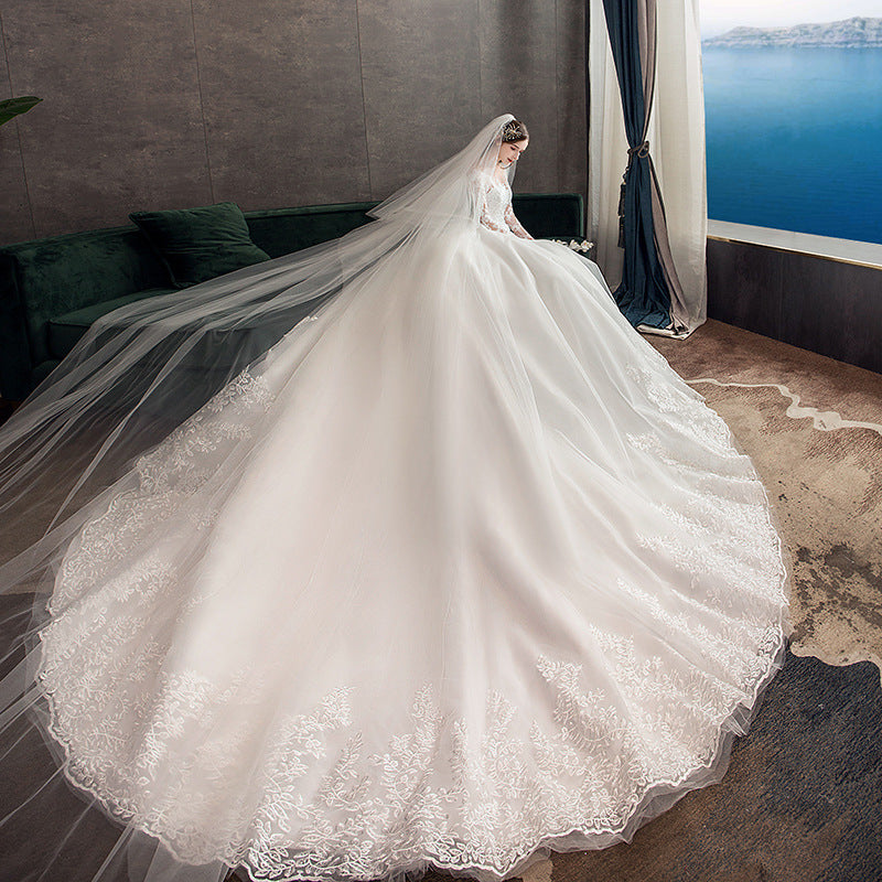 Nine Seven Bridal Dresses Jewel Neck Long Sleeve Appliques A-Line Wedding Dress