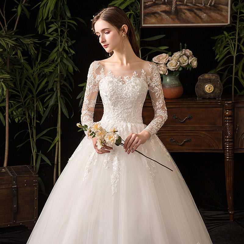 Nine Seven Bridal Dresses Jewel Neck Long Sleeve Appliques A-Line Wedding Dress