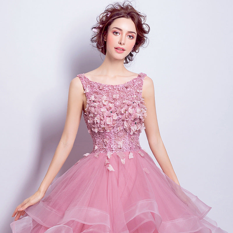 Nine Seven Princess Ruffle Pink Wedding Dresses for Bride Lace Up Bridal Gowns with Embroidery Flower
