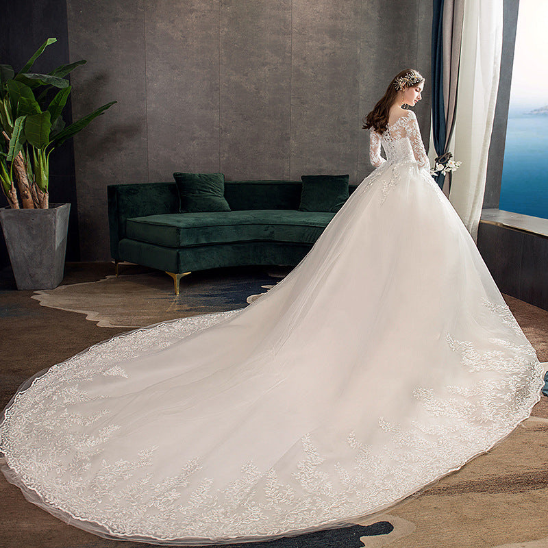 Nine Seven Bridal Dresses Jewel Neck Long Sleeve Appliques A-Line Wedding Dress