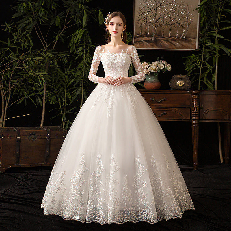 Nine Seven Bridal Dresses Jewel Neck Long Sleeve Appliques A-Line Wedding Dress