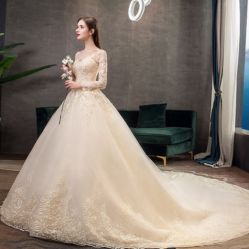 Nine Seven Bridal Dresses Jewel Neck Long Sleeve Appliques A-Line Wedding Dress