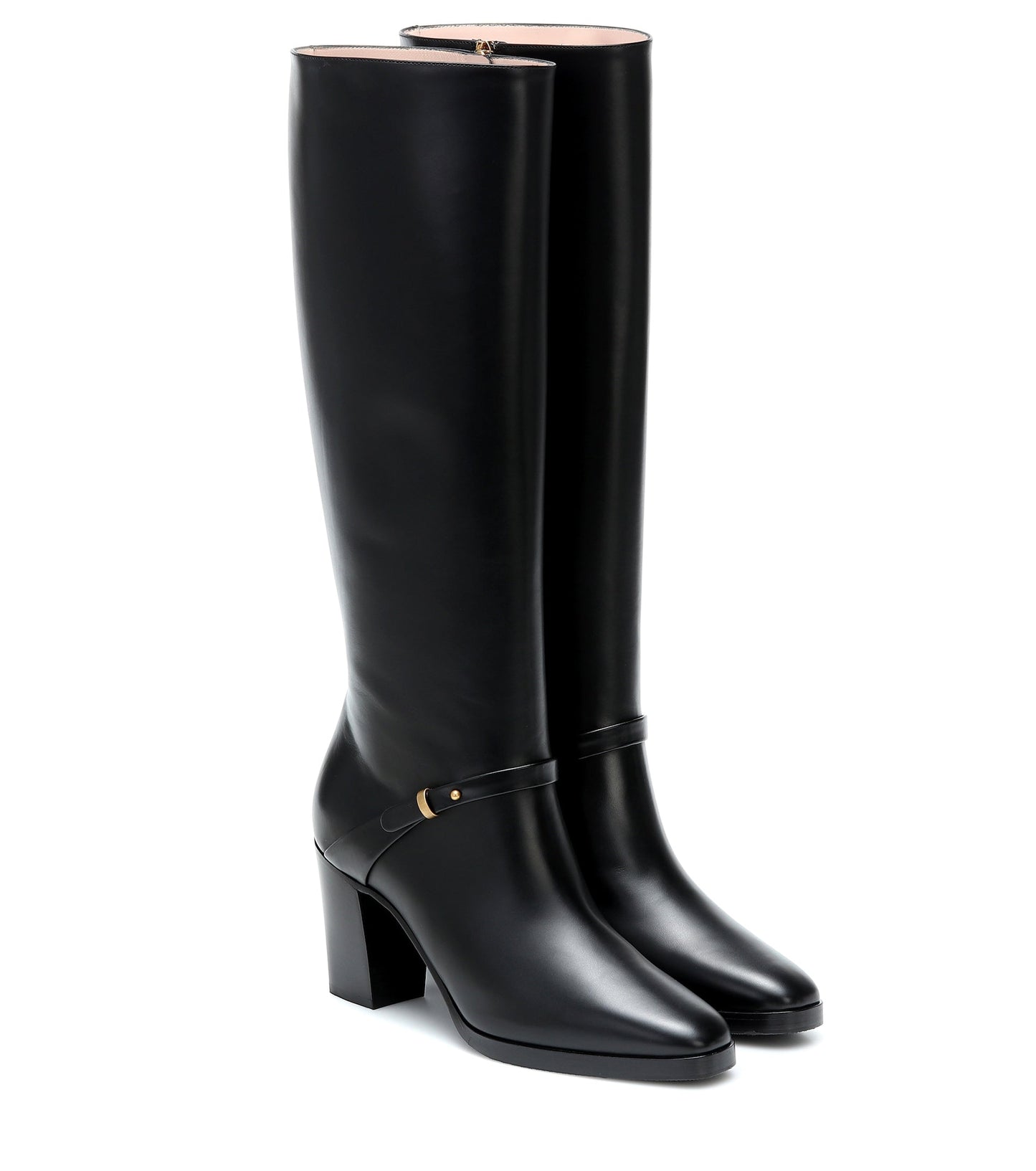 Nine Seven Women's Square Toe Handmade Genuine Leather Side Zip Buckle Mid Chunky Heel Classic Knee High Boots