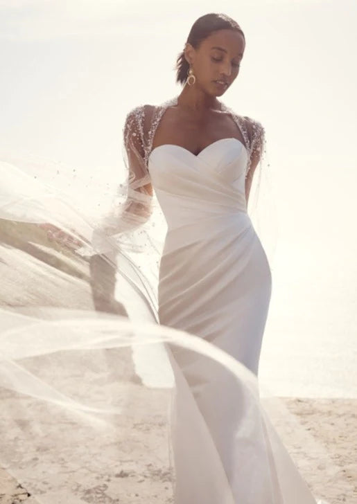 Nine Seven Satin Strapless Tube Top Ruffle Sheath Wedding Dress Customization