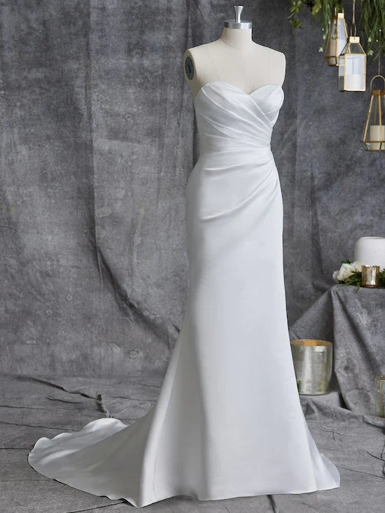 Nine Seven Satin Strapless Tube Top Ruffle Sheath Wedding Dress Customization
