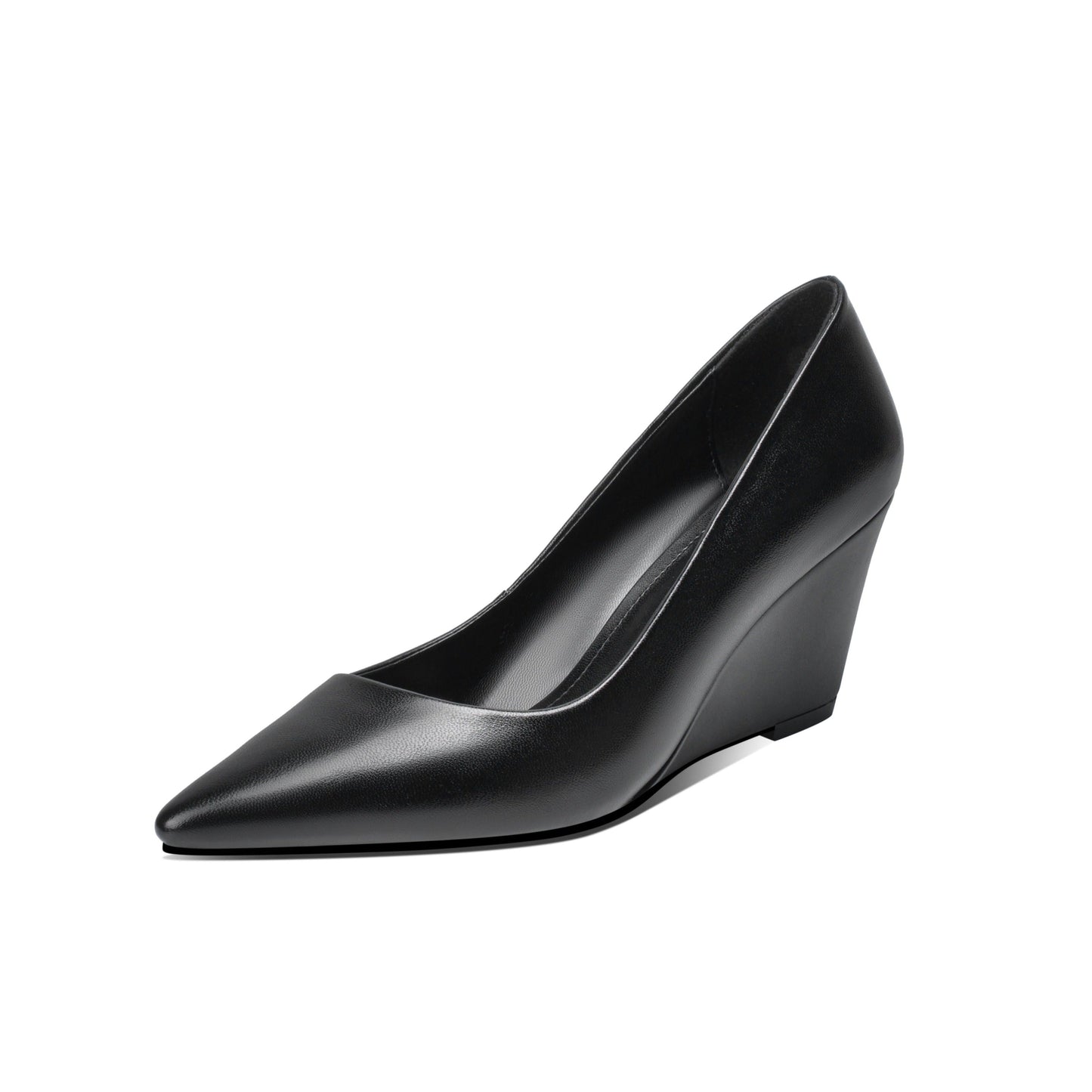 Nine Seven Genuine Leather Women's Handmade Pointed Toe Comfortable Wedge Heel Slip On Pump Shoes