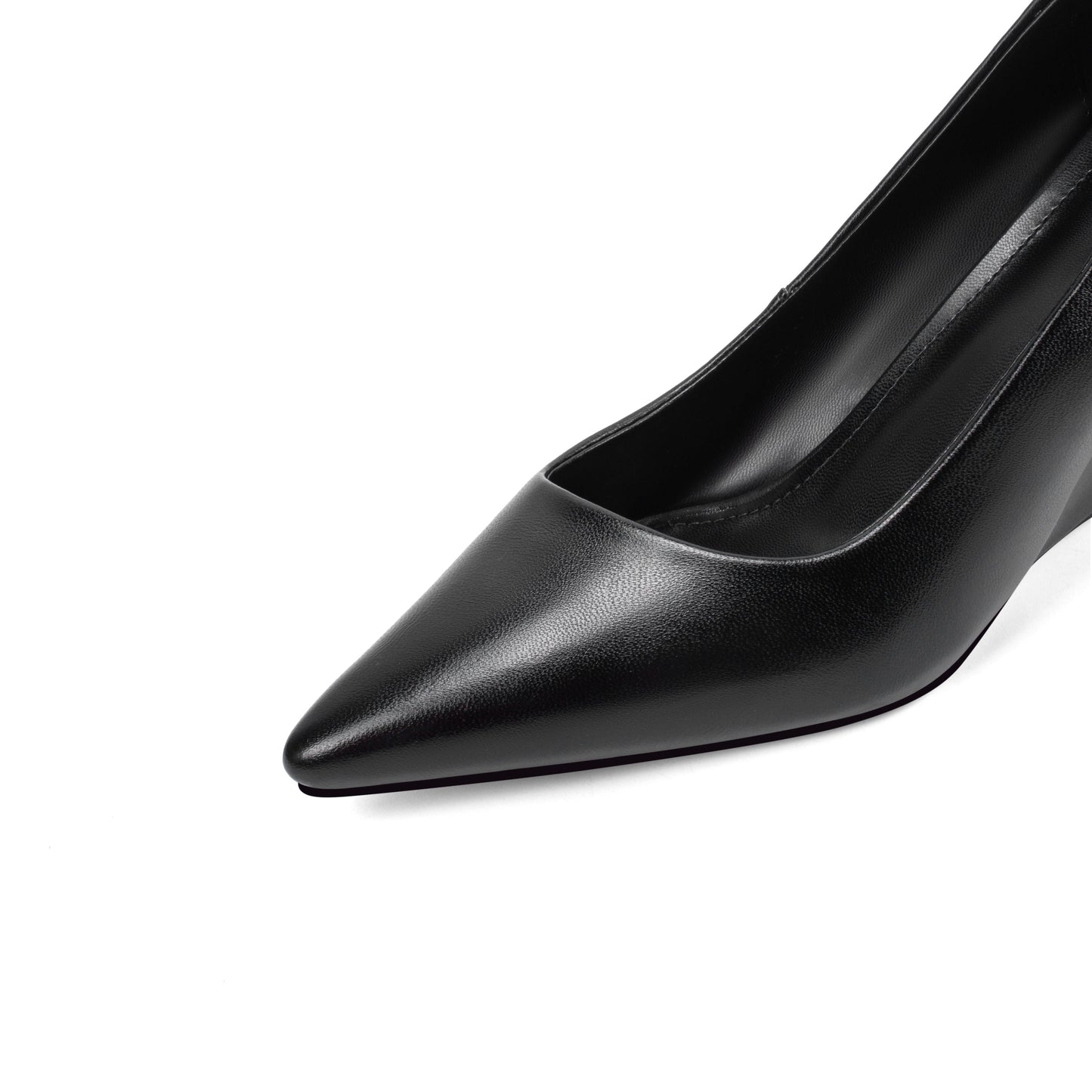 Nine Seven Genuine Leather Women's Handmade Pointed Toe Comfortable Wedge Heel Slip On Pump Shoes