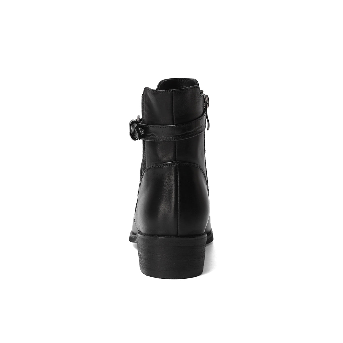 Nine Seven Women's Genuine Leather Round Toe Handmade Zipper Low Chunky Heels Retro Ankle Boots with Buckle