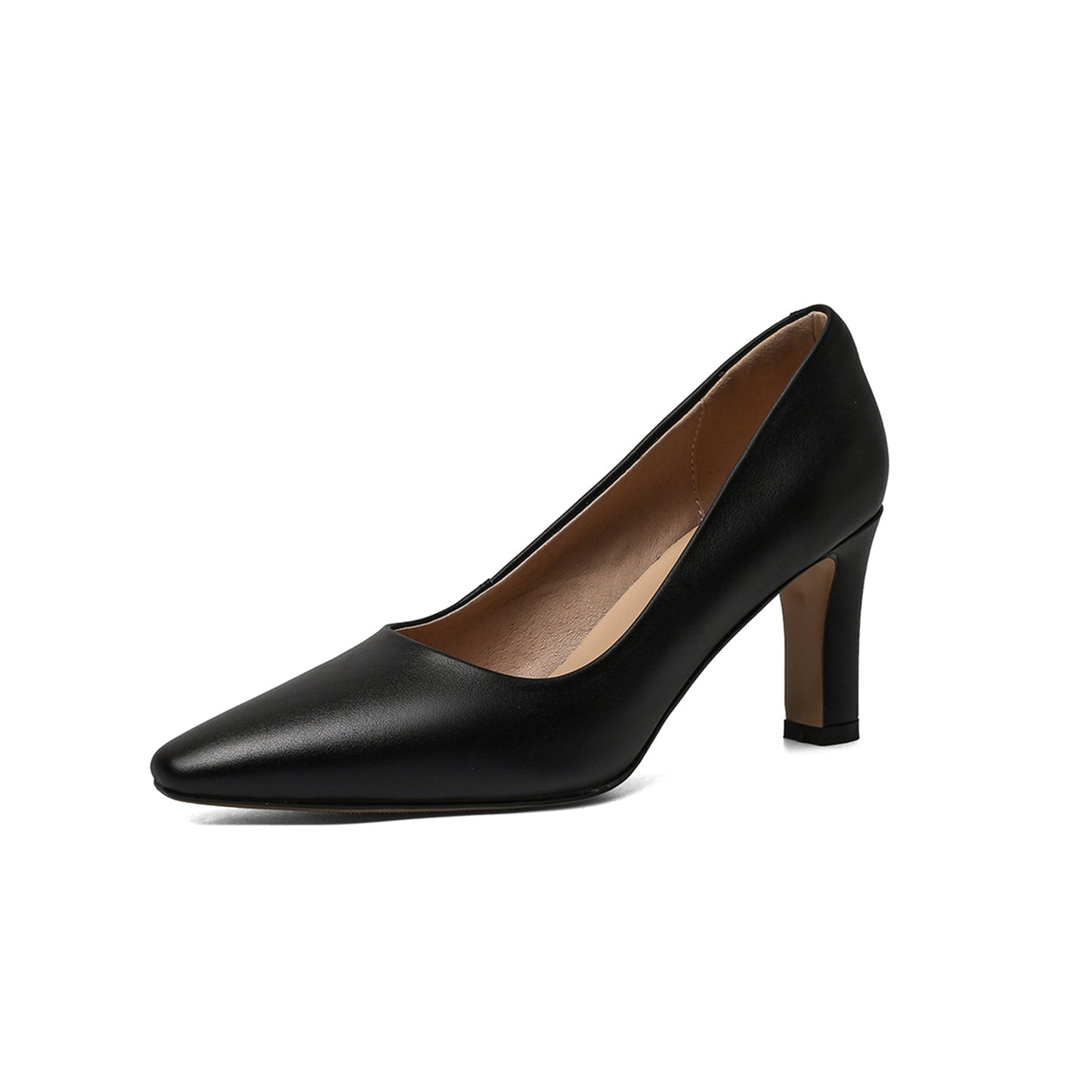 Nine Seven Women's Genuine Leather Handmade High Heel Square Toe Easy Slip On Pump Shoes