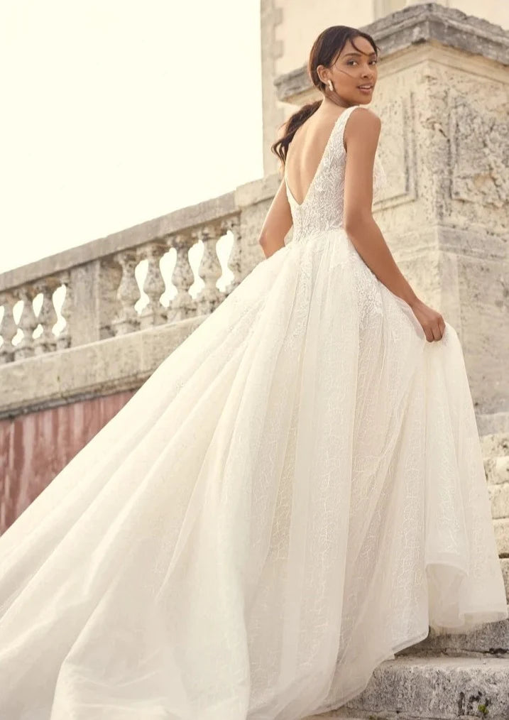 Nine Seven Straps Deep V-Neckline Sparkly Sequin Lace Scoop Back A-Line Wedding Dress Customization