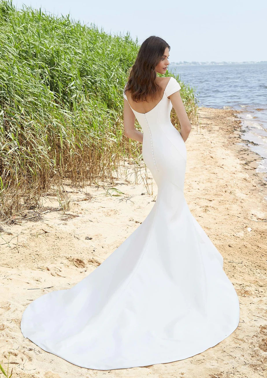 BelaCustom Off Shoulder Cap Sleeves Scoop Neckline Bohemian Wedding Dress Customization