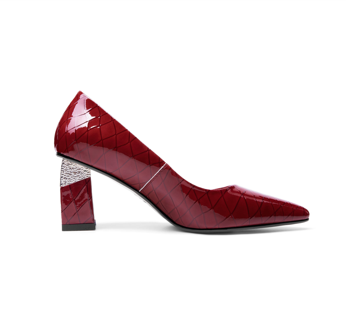 Nine Seven Women's Glossy Patent Leather Handmade Clear Pointed Toe Mid Chunky Heel Slip On Modern Pumps with Attractive Pattern