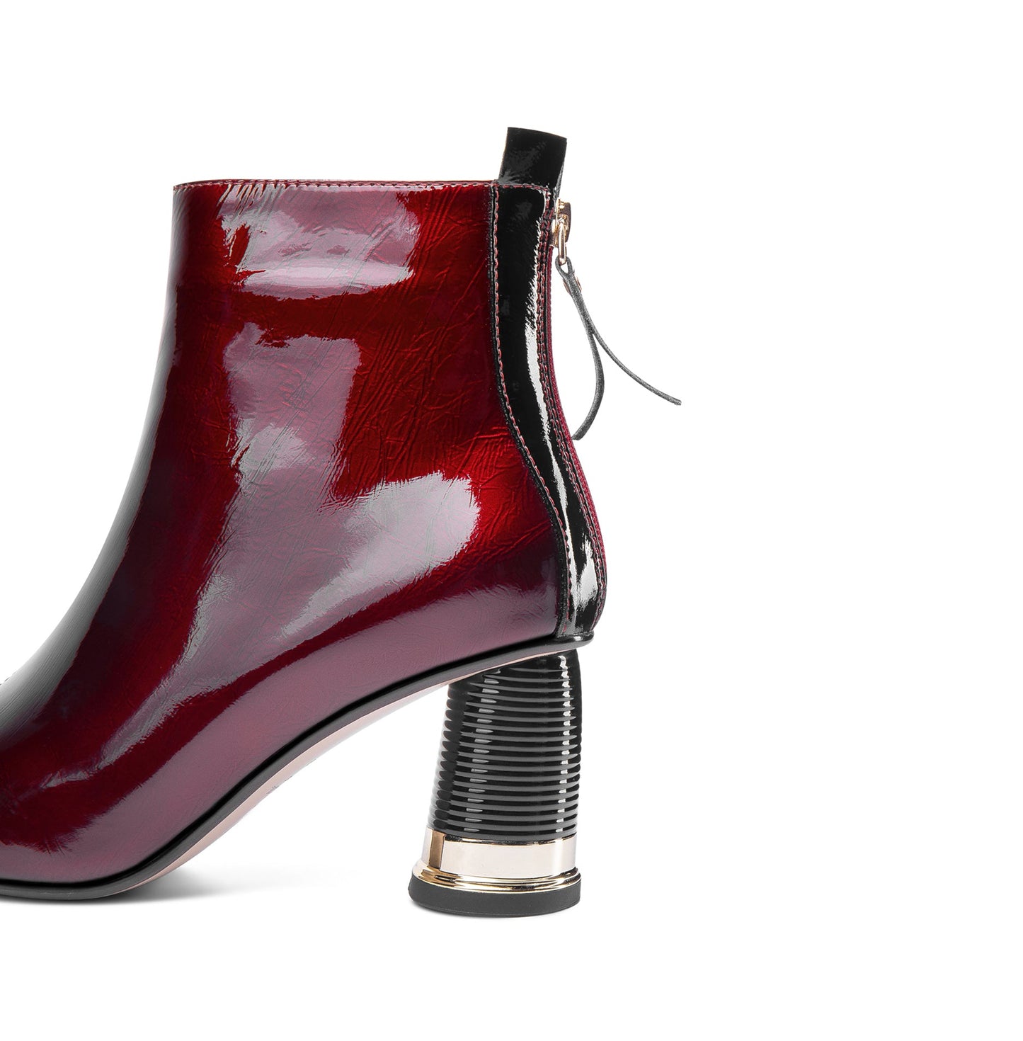 Nine Seven Women's Patent Leather Pointed Toe Handmade Back Zip Modern Mid Chunky Heel Ankle Boots
