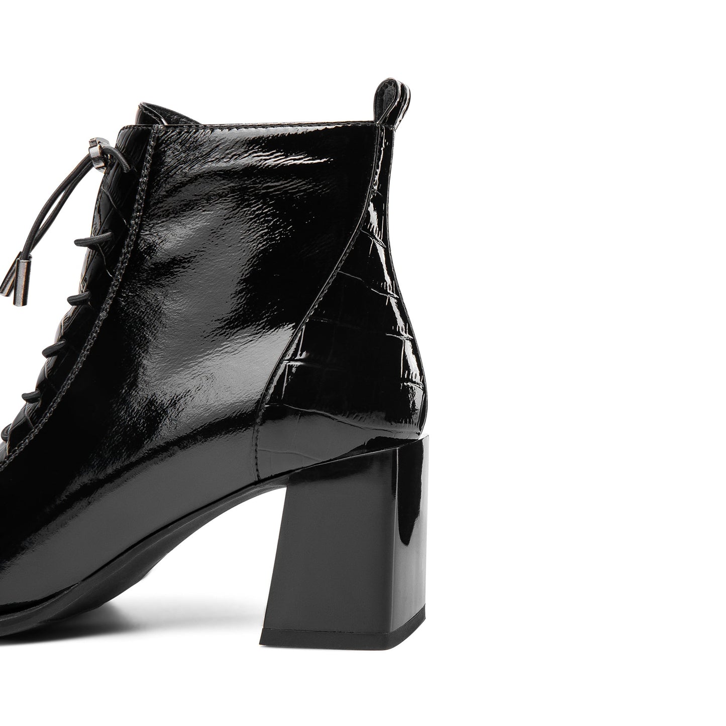 Nine Seven Women's Patent Leather Handmade Square Cap-Toe Mid Chunky Heel Side Zipper Ankle Boots with Band