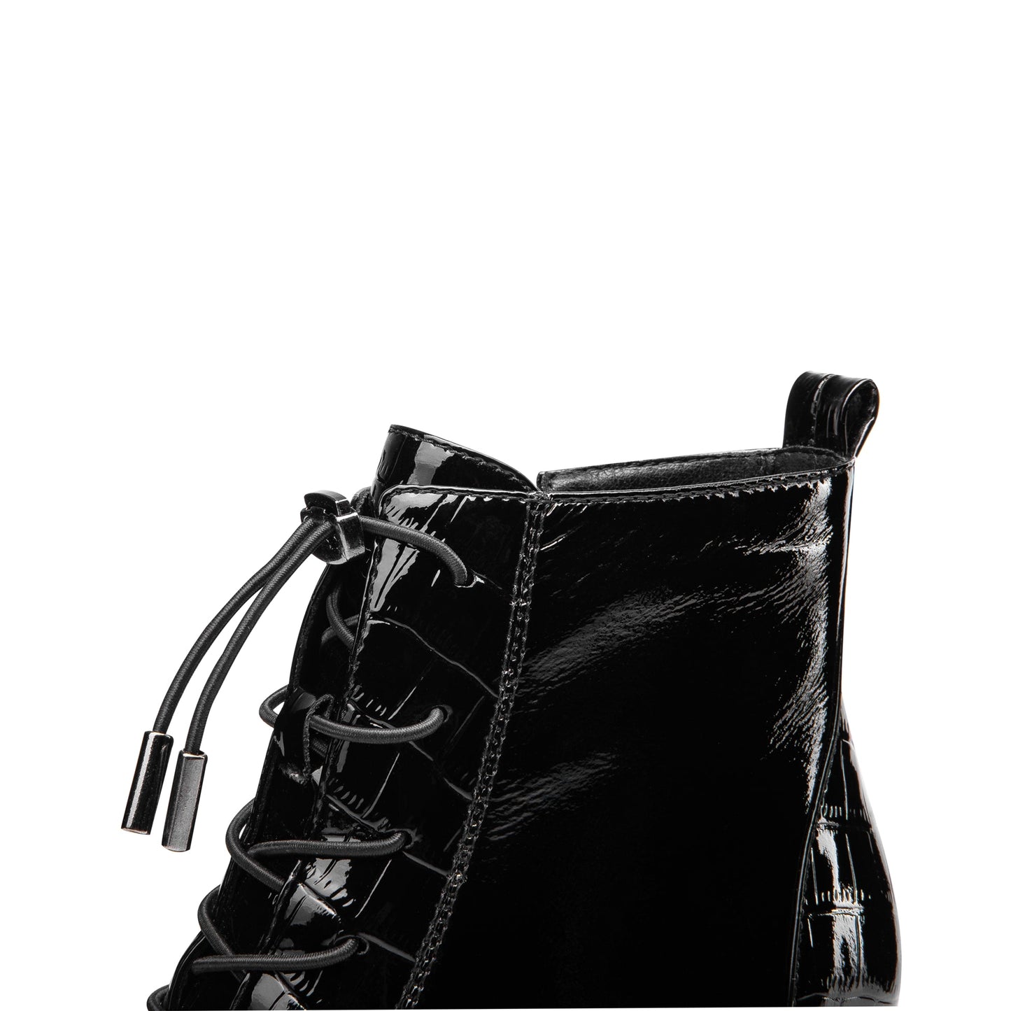 Nine Seven Women's Patent Leather Handmade Square Cap-Toe Mid Chunky Heel Side Zipper Ankle Boots with Band