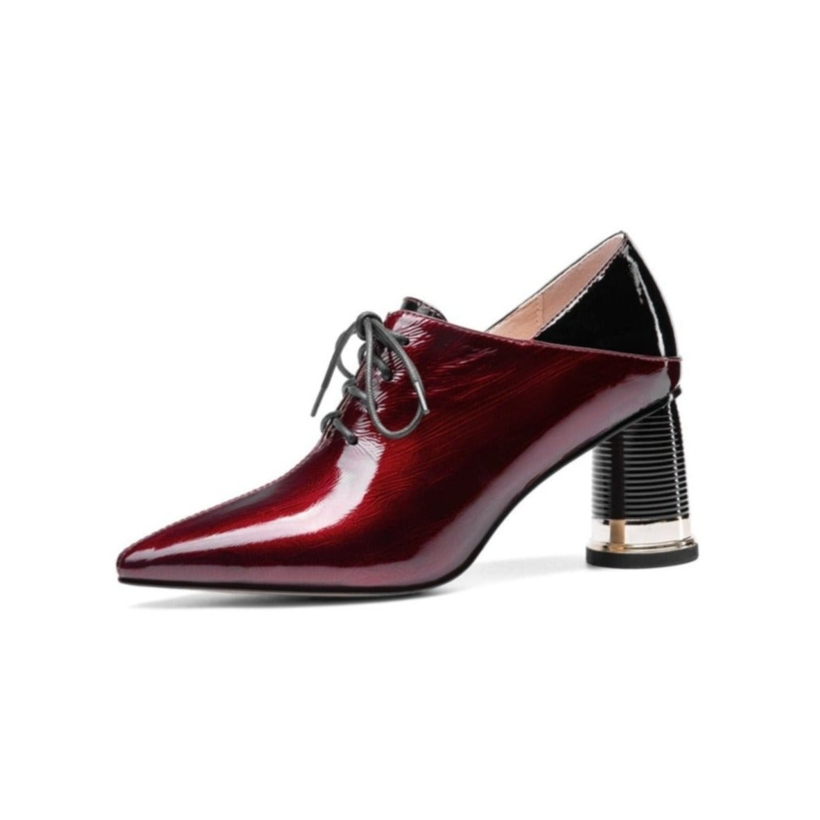 Nine Seven Women's Patent Leather Pointed Toe Handmade Selftie Mid Chunky Heel Casual Pumps Shoes