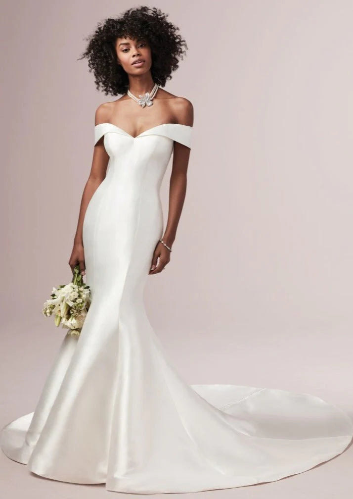 Nine Seven Off Shoulder Button Ivory White Mermaid Bohemian Wedding Dress Customization