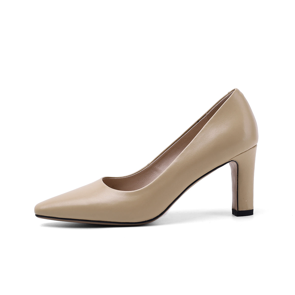 Nine Seven Genuine Leather Women's Handmade Closed Pointed Toe High Chunky Heel Slip On Loafer Pump Shoes