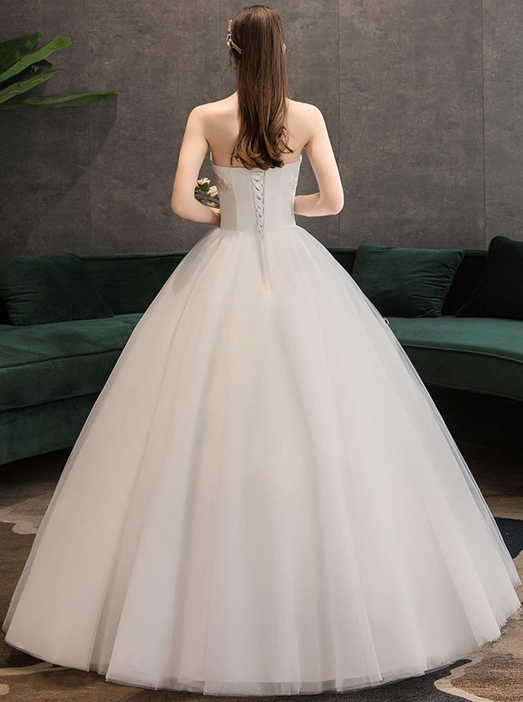 BelaCustom Bridal Sleeveless Sweetheart Lace Up A-Line Floor Train Wedding Dress