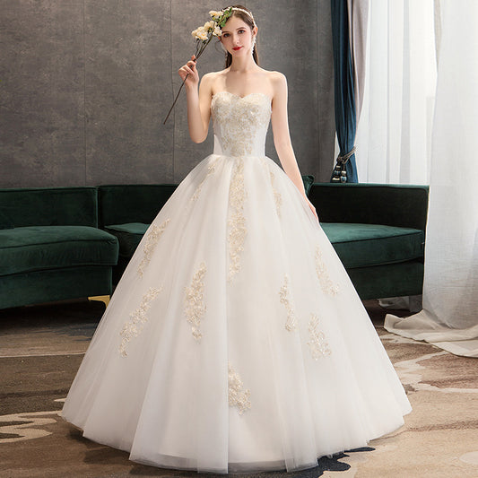 BelaCustom Bridal Sleeveless Sweetheart Lace Up A-Line Floor Train Wedding Dress